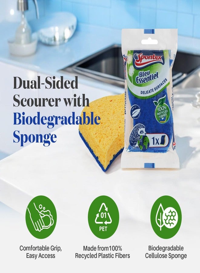 سبونتكس ليفة تنظيف سبونتكس الزرقاء الأساسية المصنوعة من السليلوز (عبوة من 3 قطع) - صديقة للبيئة، متينة، تصميم مزدوج الجوانب للأسطح الحساسة، مصنوعة من ألياف معاد تدويرها بنسبة 100%، إسفنجة قابلة للتحلل الحيوي، ومقبض مريح - Image 2